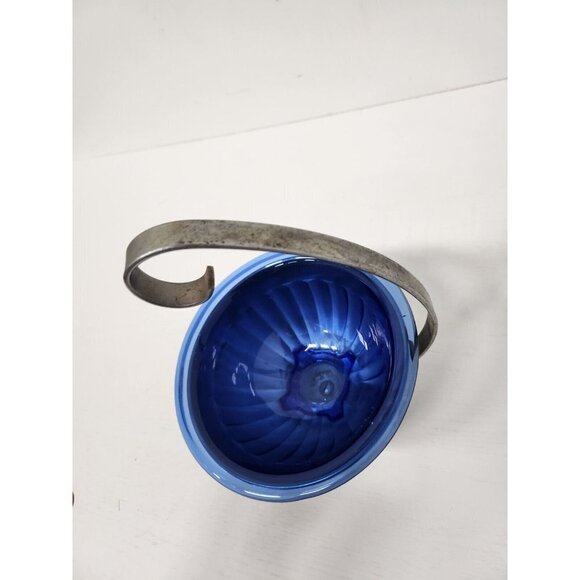 Vintage Anchor Hocking Cobalt Blue Glass And Chrome Ice Bowl Mid Century Modern - Picture 3 of 9